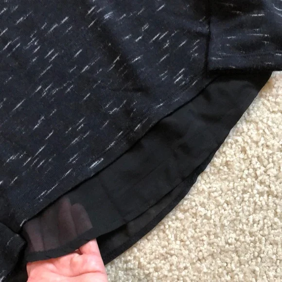 H&M black tweed top with silver diamonds and sheer trim at hem - Picture 3 of 5